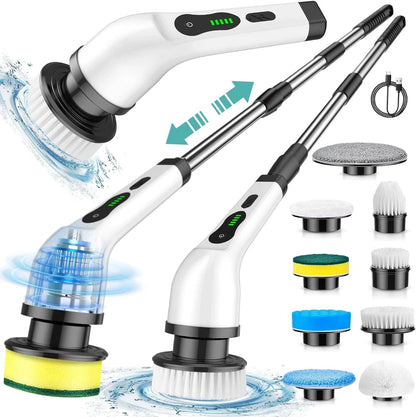Nuvoria™ Rechargeable Cordless Spin Scrubber Electric Turbo Scrub Cleaning Brush 9 Heads
