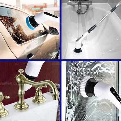 Nuvoria™ Rechargeable Cordless Spin Scrubber Electric Turbo Scrub Cleaning Brush 9 Heads