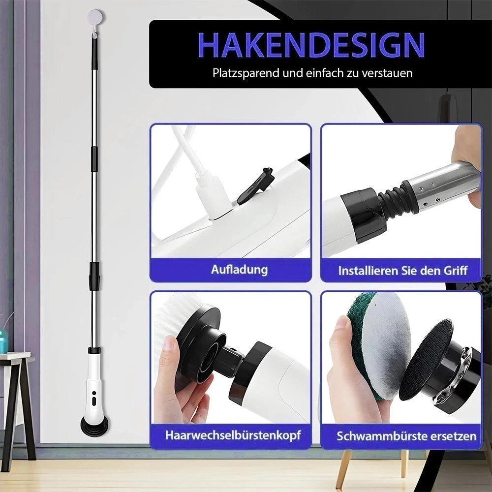 Nuvoria™ Rechargeable Cordless Spin Scrubber Electric Turbo Scrub Cleaning Brush 9 Heads