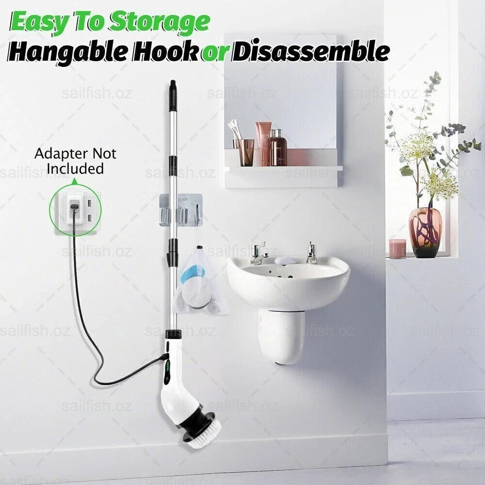 Nuvoria™ Rechargeable Cordless Spin Scrubber Electric Turbo Scrub Cleaning Brush 9 Heads