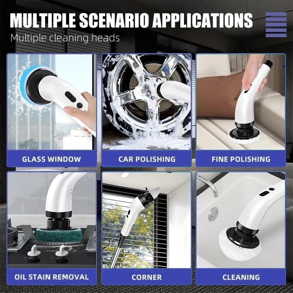 Nuvoria™ Rechargeable Cordless Spin Scrubber Electric Turbo Scrub Cleaning Brush 9 Heads